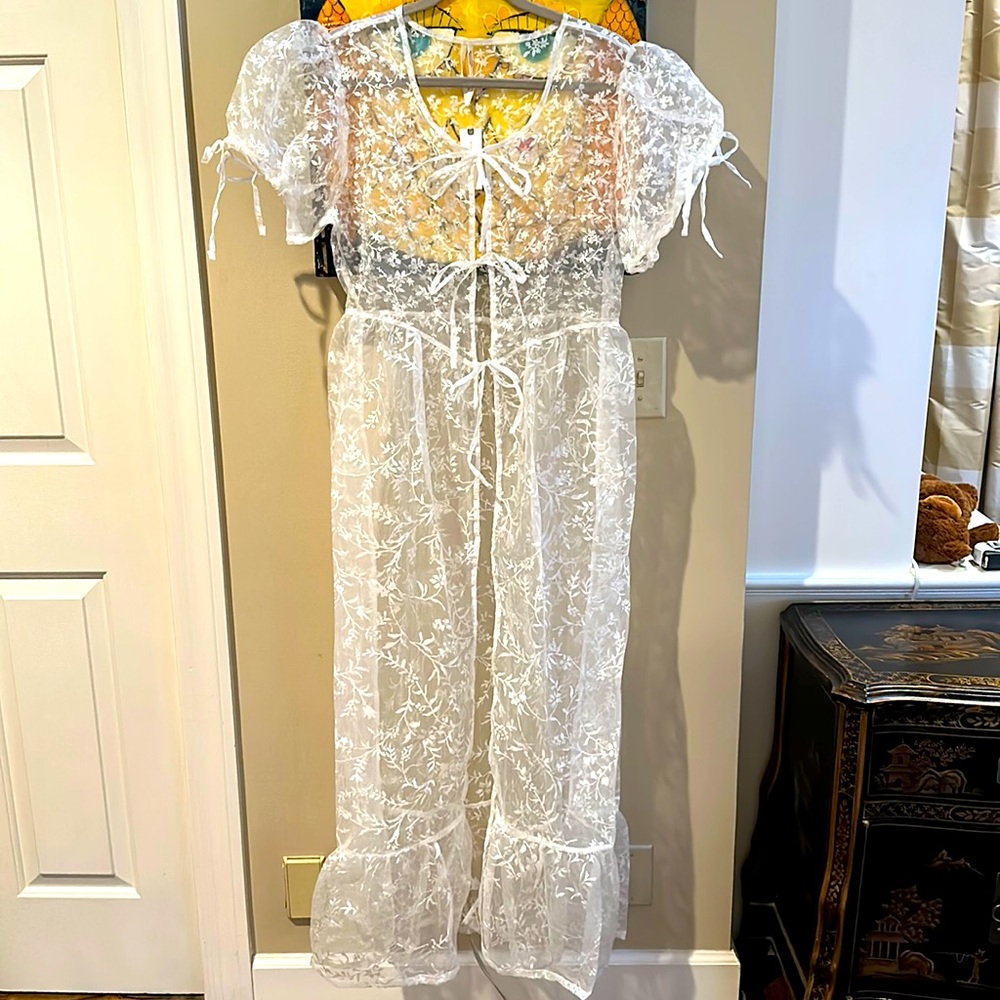 Anthropologie sheer lace dress overlay, white, XL